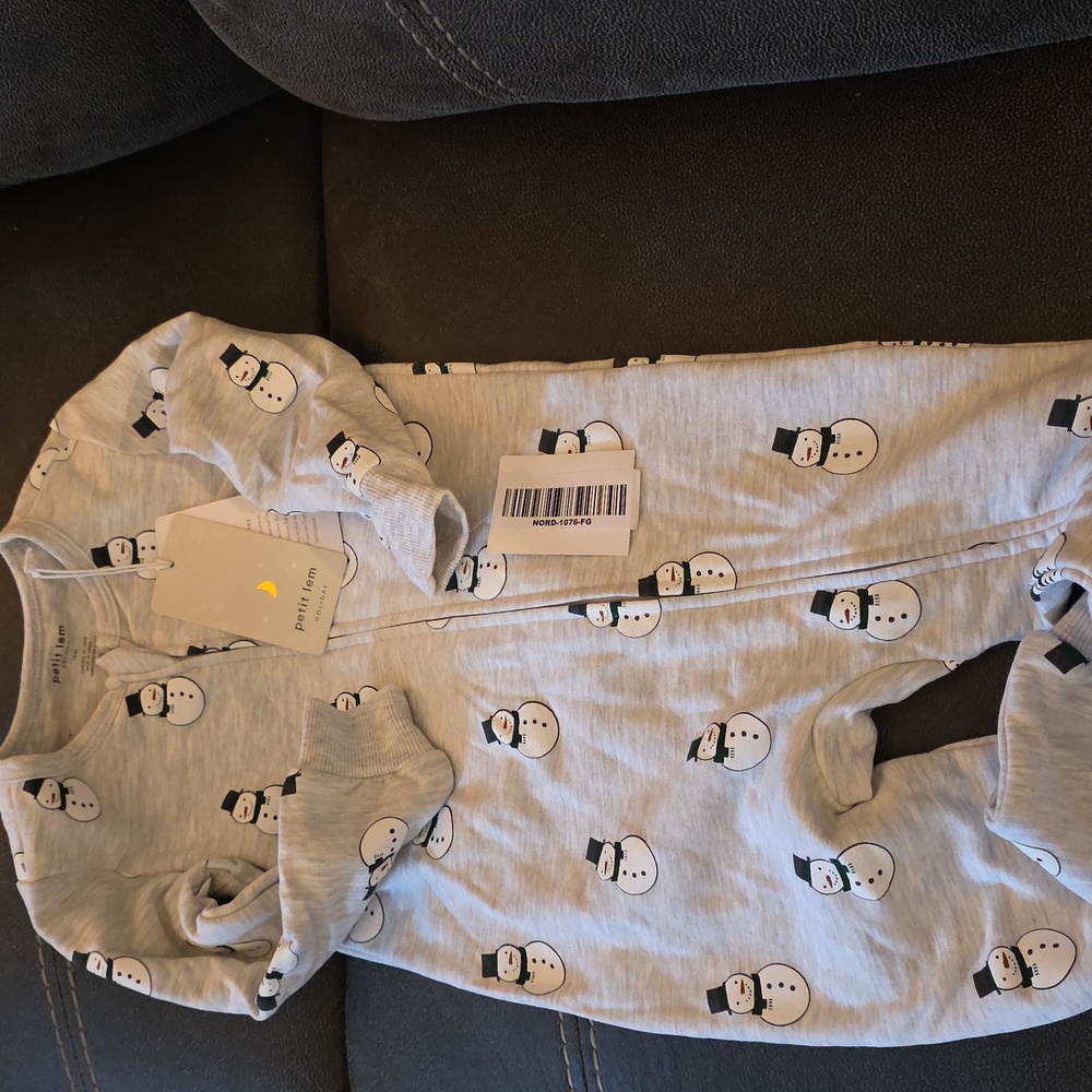 Petit Lem Light Gray Snowman Print Onesie
